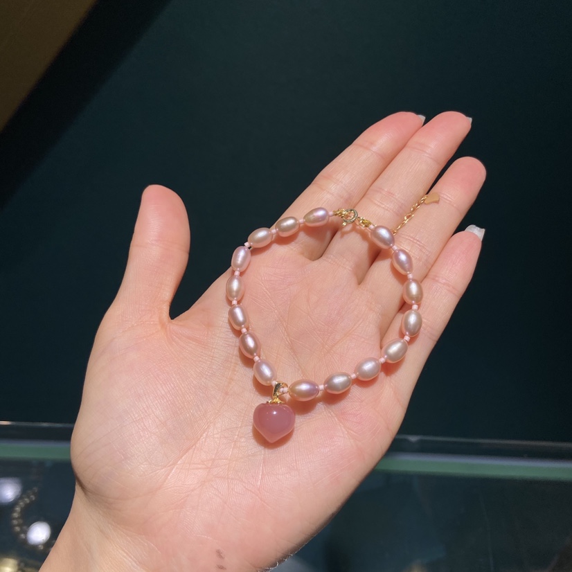 Natural pink freshwater pearl with natural southern red peach necklace thumbnail