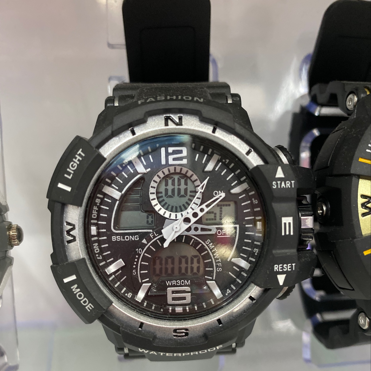 Men's silver-gray 966-ZM dual-movement electronic watch, water-resistant