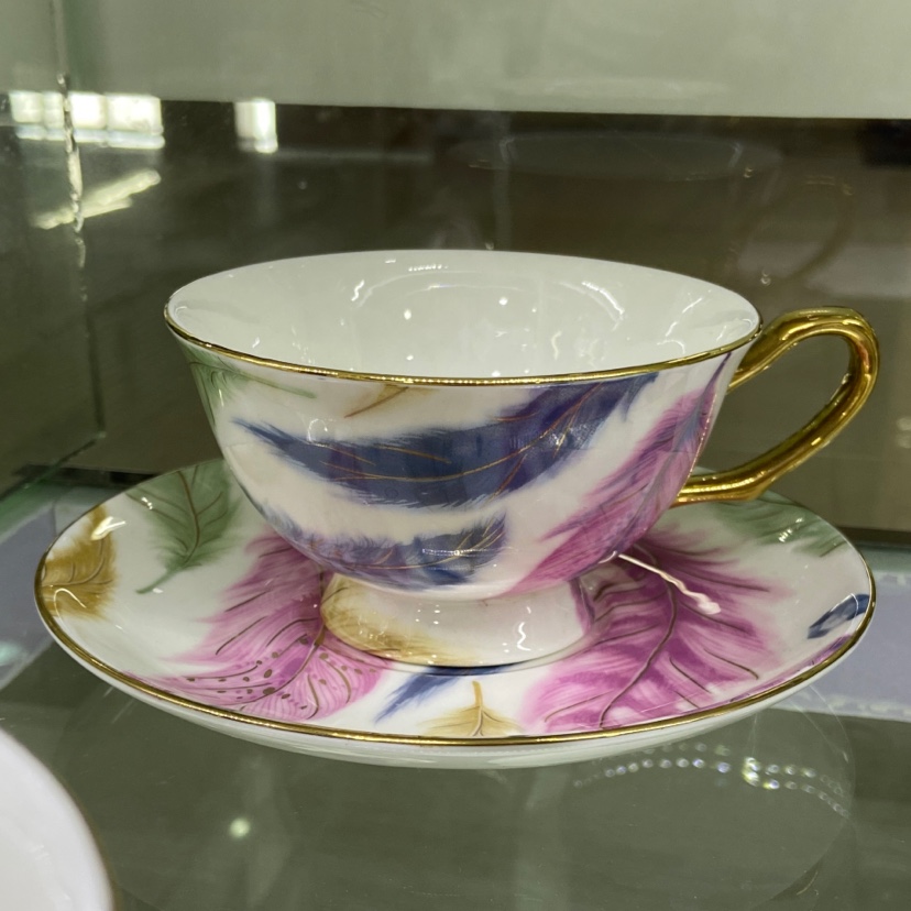 Feather Gold Cup Coffee Milk Tea Cup Tea Cup Saucer Set