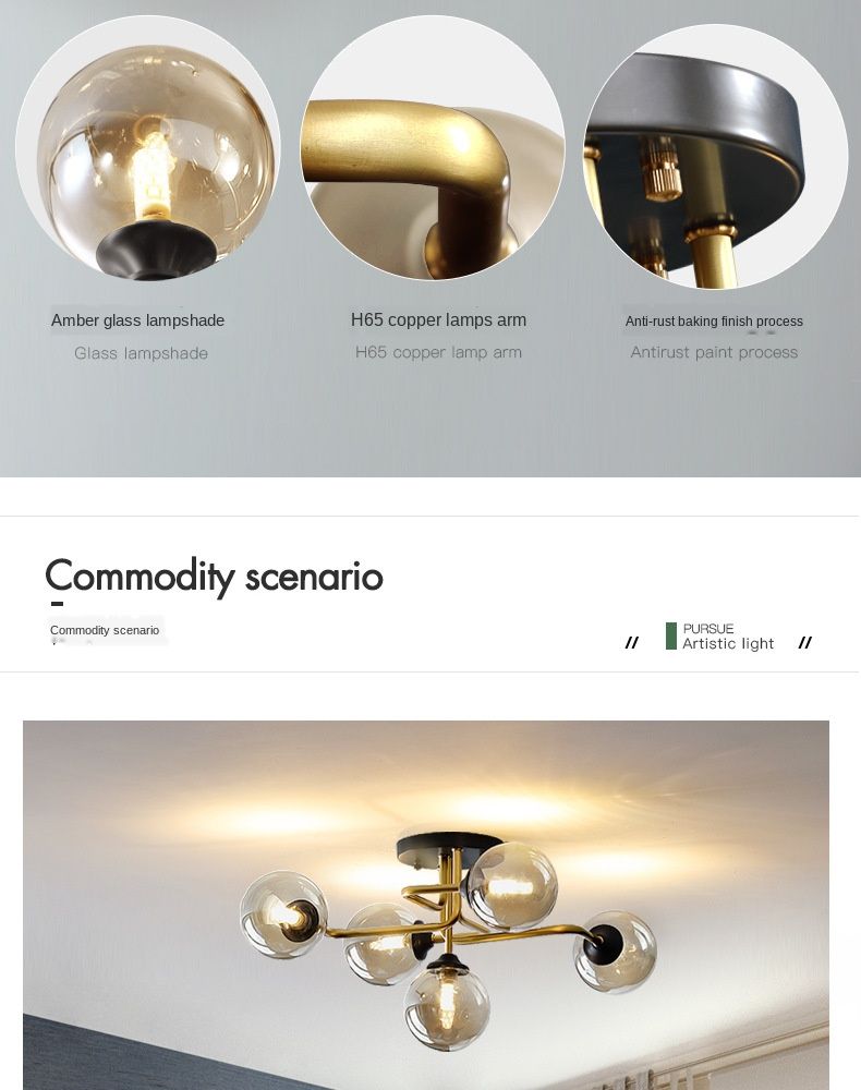 全铜北欧吸顶灯网红客厅灯简约现代创意个性卧室房间魔豆分子铜灯详情图3