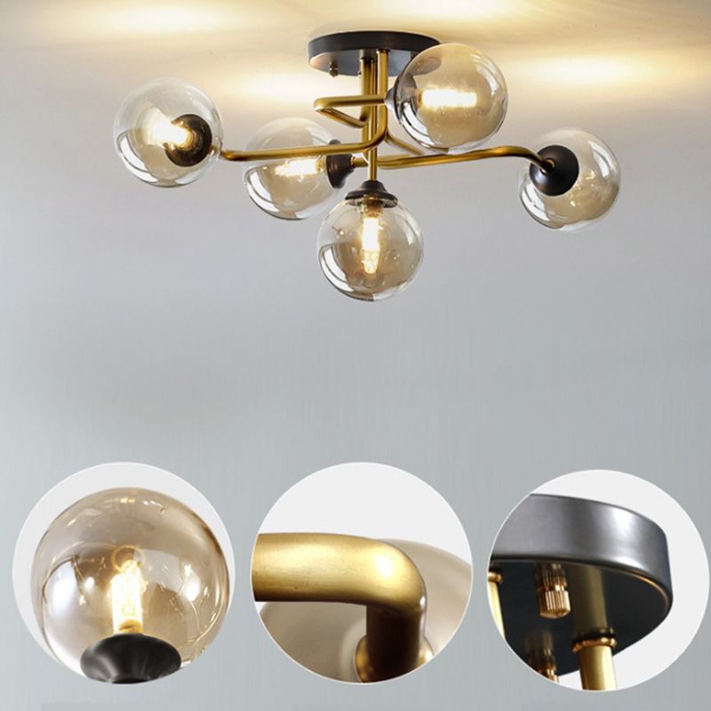 全铜北欧吸顶灯网红客厅灯简约现代创意个性卧室房间魔豆分子铜灯