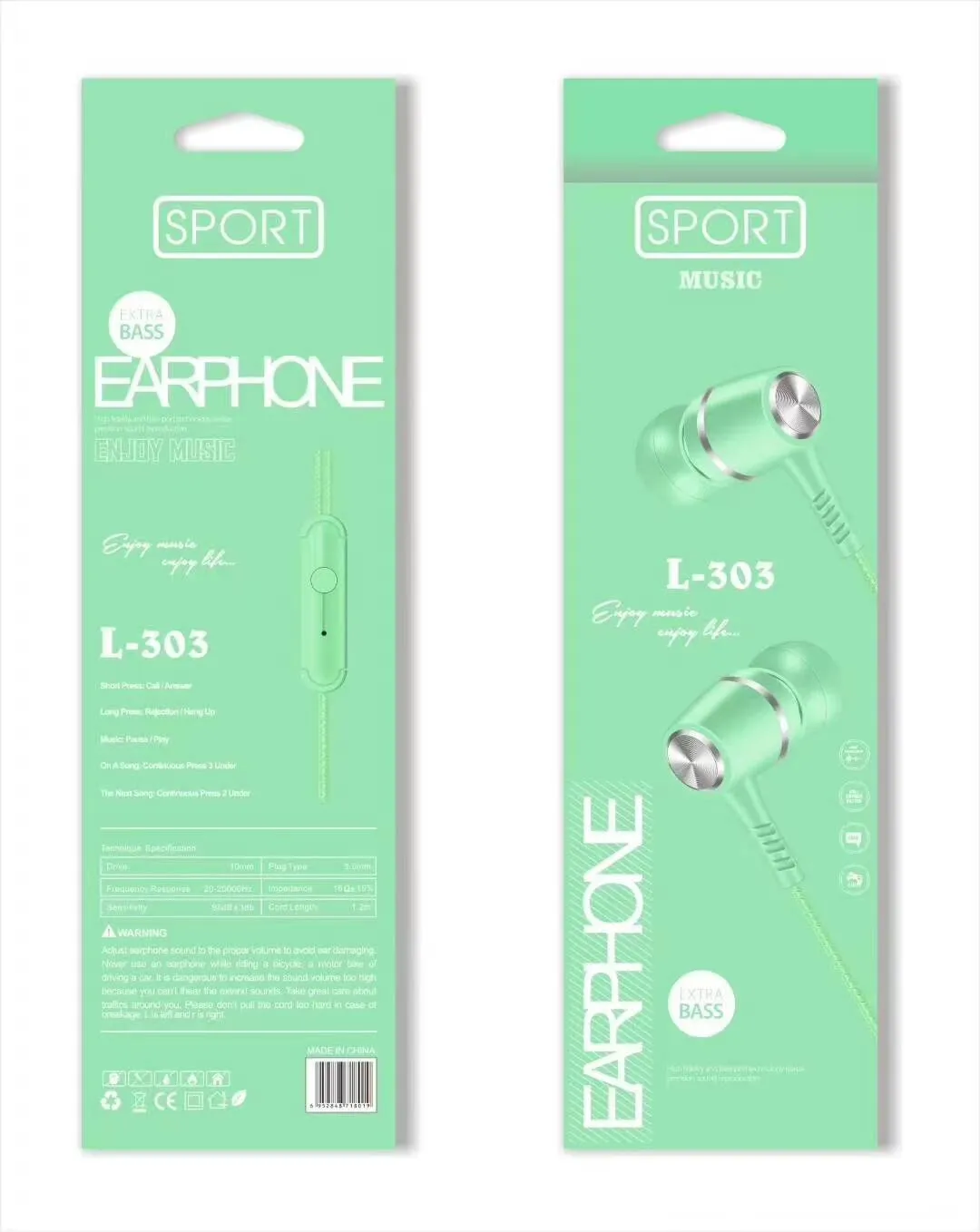 L-303 Sogo headphones, mobile phone headphones, in-ear headsets, earbuds with microphone detail image 5