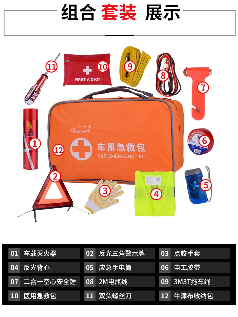 车载应急包便携汽车应急救援工具包车用电瓶夹多功能急救包详情2