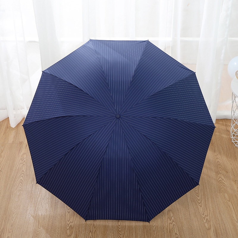 千家旺加大10骨黑胶条纹格子男士商务伞防紫外线伞雨伞LOGO定制 