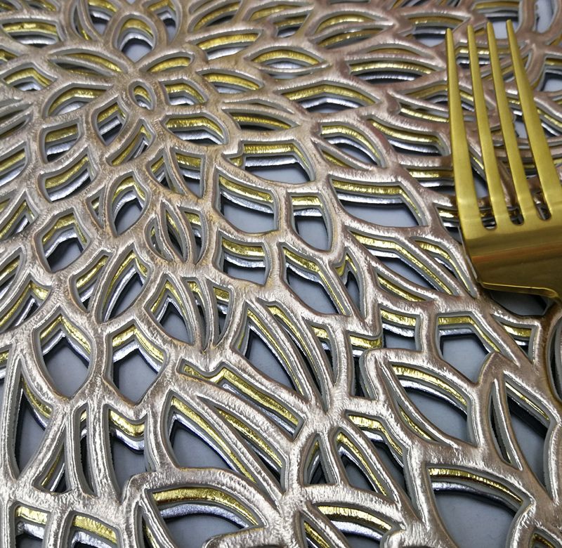 简约纯色欧式方形PVC镂空烫金餐垫 酒店隔热防滑咖啡杯垫牛排盘垫详情图16