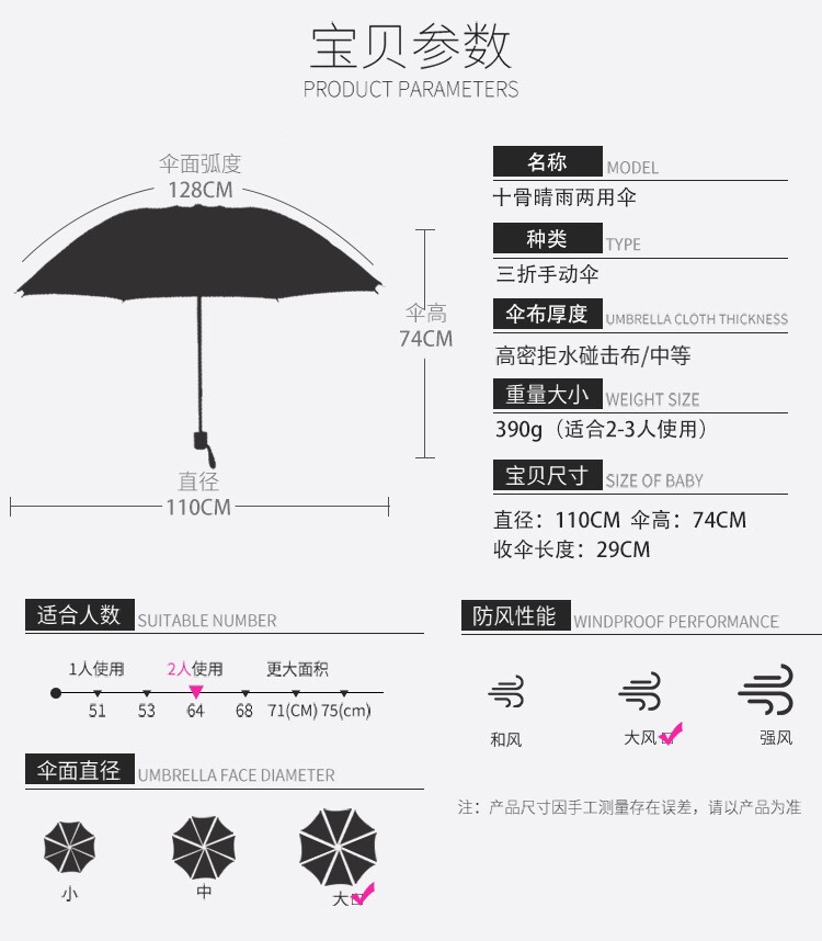 千家旺加大10骨黑胶条纹格子男士商务伞防紫外线伞雨伞LOGO定制 细节图
