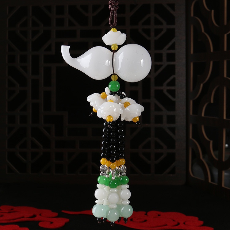 Car pendant peachwood lotus peace symbol high-grade boxwood carving Buddha interior rearview mirror decoration white thumbnail