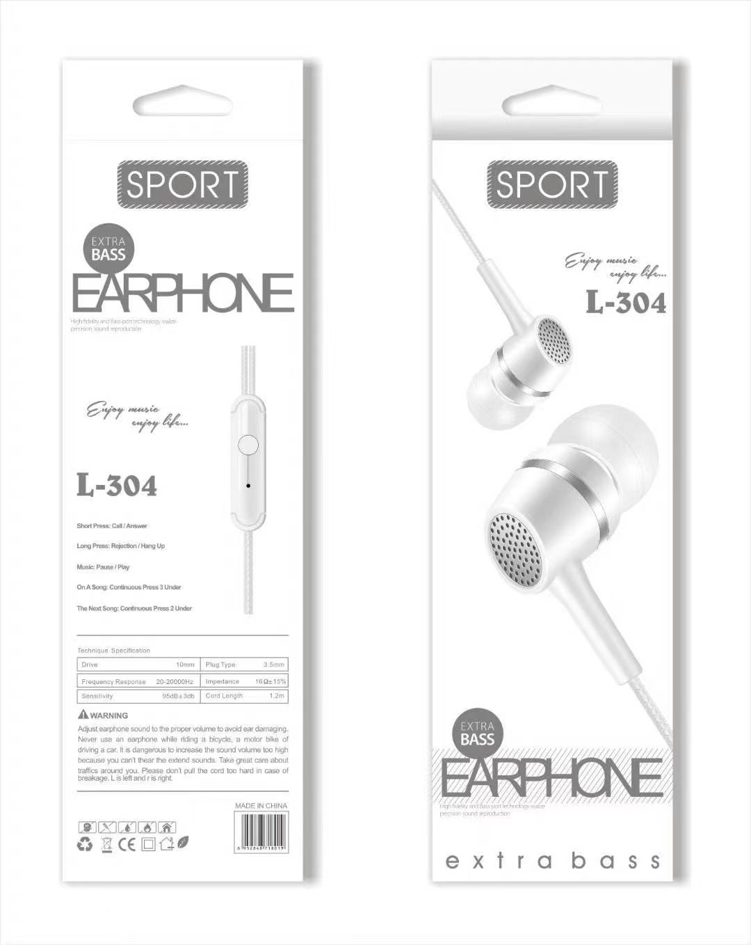 L-304 Sogo headphones, mobile phone headphones, in-ear headsets, earbuds with microphone details Picture