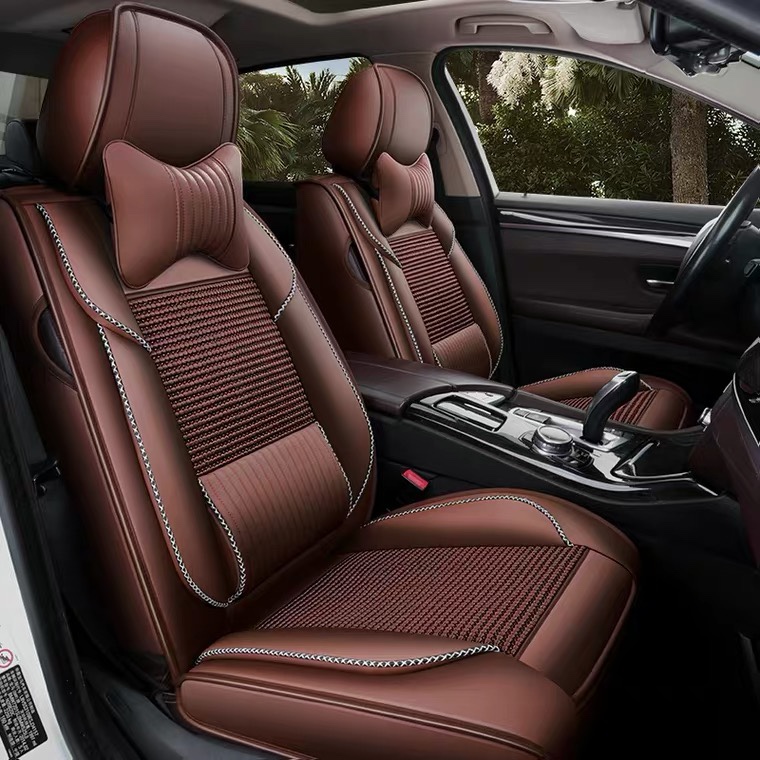 New full-body seat cover for car seat cushion, all-season universal, popular seat cover, summer ice silk special car seat cushion cover, coffee color