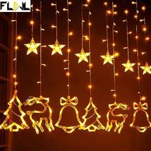 led窗帘灯圣诞节房间装饰节日彩灯瀑布挂灯布置森系星星圣诞树