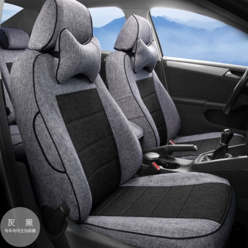 New full-body dedicated car seat cover, all-season universal cotton and linen fabric seat cover, summer car seat cover in gray and black