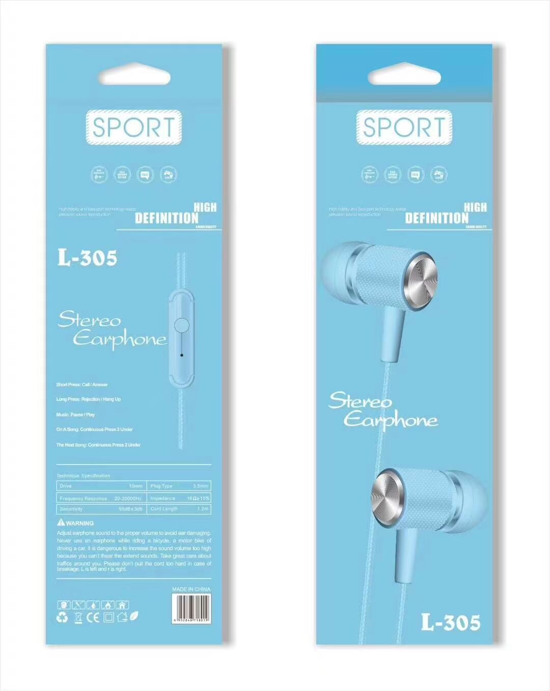 L-305 Sogo headphones, mobile phone headphones, in-ear headsets, earbuds with microphone details Picture