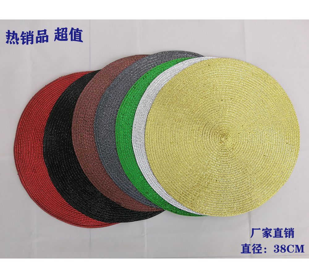 Hot-Selling Environmental Protection Round Pp Gold Wire Woven Placemat Hotel Western Restaurant Thickened Insulation Woven Table Mat Bowl Mat undefined