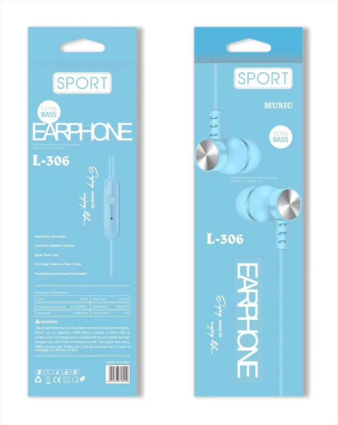 L-306 Sogo headphones, mobile phone headphones, in-ear headsets, earbuds with microphone detail image 3