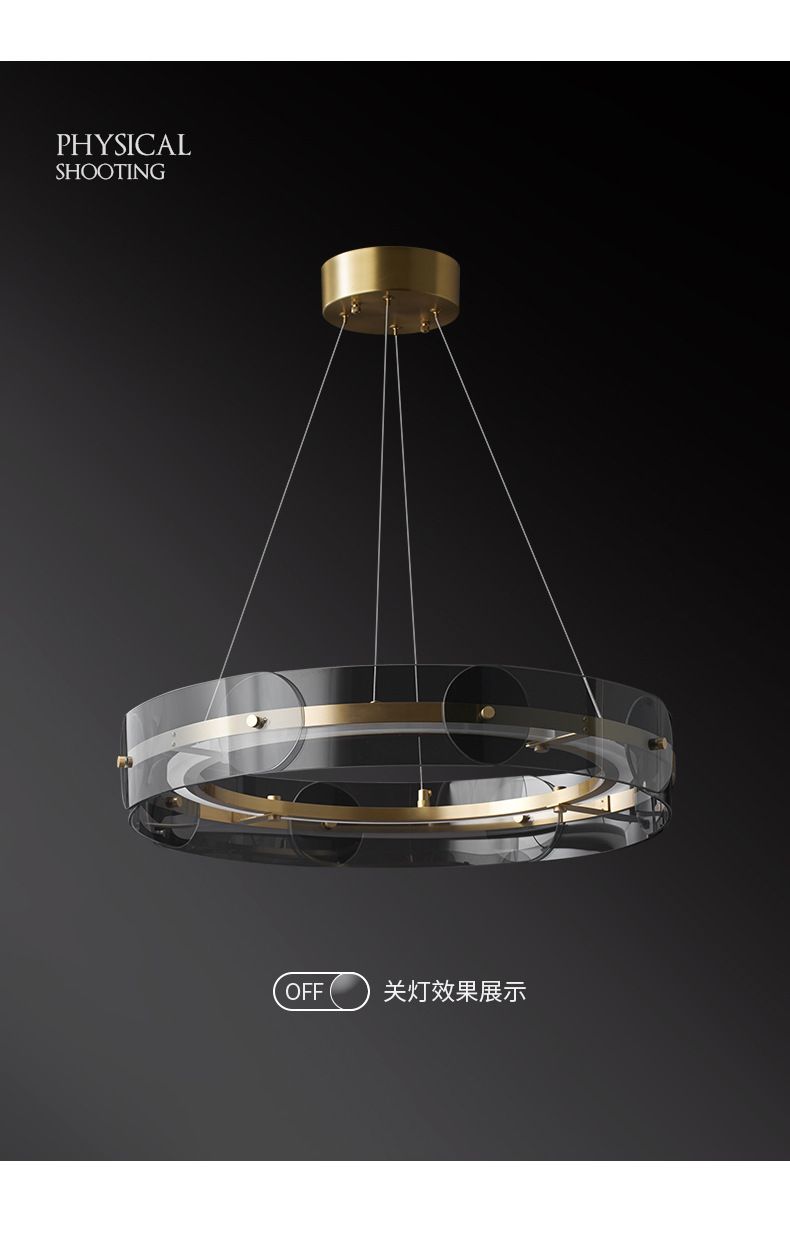 后现代轻奢吊灯圆形北欧全铜创意个性客厅灯灰色玻璃餐厅卧室灯具 detail image 1