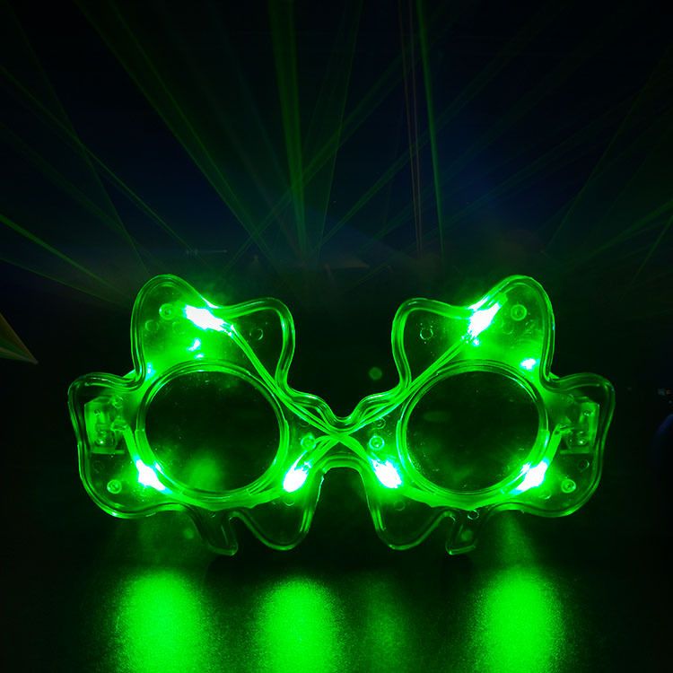 三叶草绿色爱尔兰节闪光促销礼品节日眼镜LED发光眼镜详情图3
