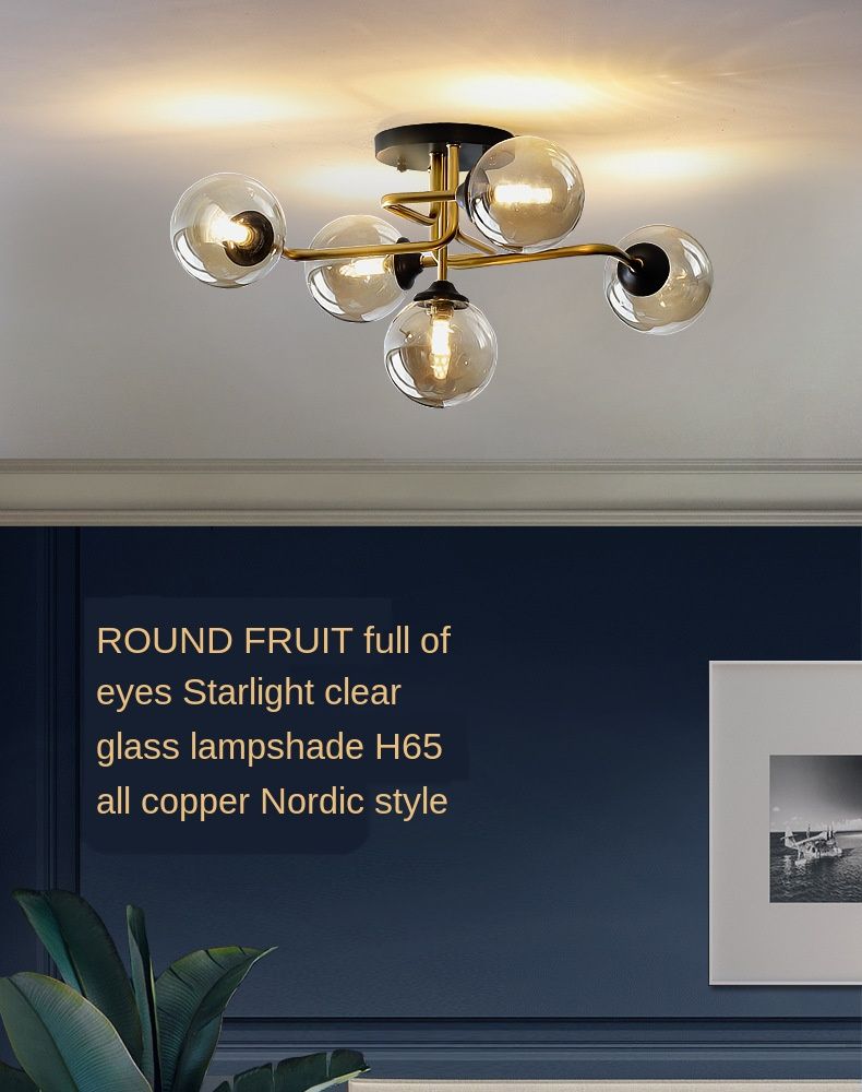 全铜北欧吸顶灯网红客厅灯简约现代创意个性卧室房间魔豆分子铜灯详情图1