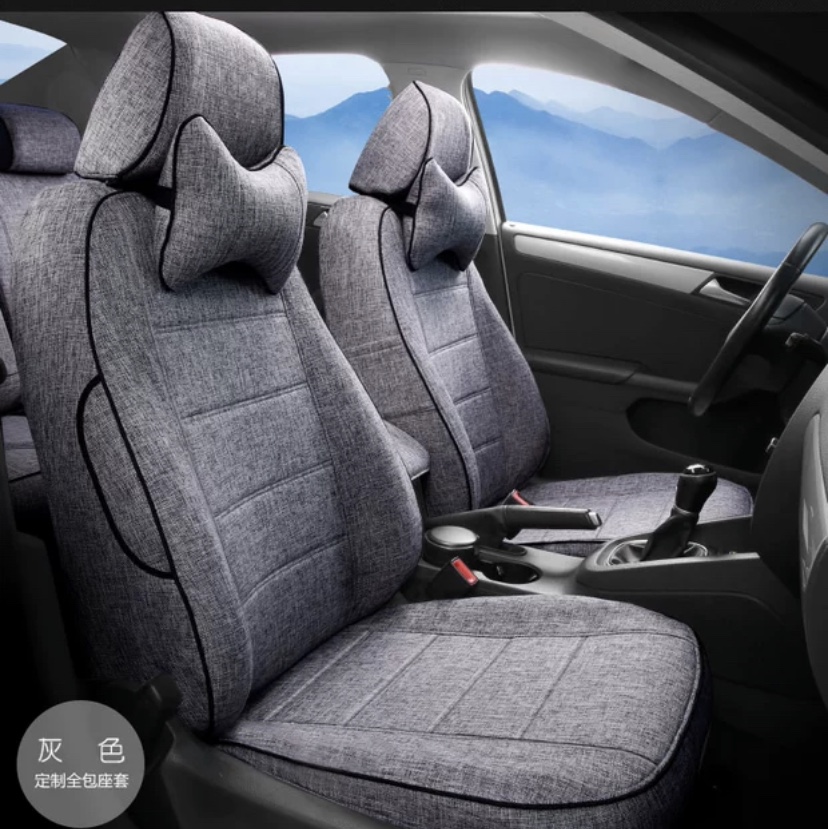 New full-body dedicated seat cover for car seat cushion, all-season universal cotton and linen fabric seat cover, summer small car seat cushion cover, gray