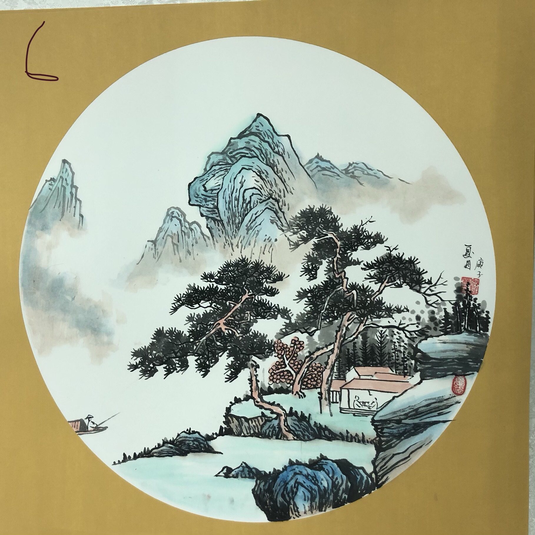 Round Chinese Painting Decorative Painting Li Weidong Pure Hand-Painted Chinese Painting Application Scenario