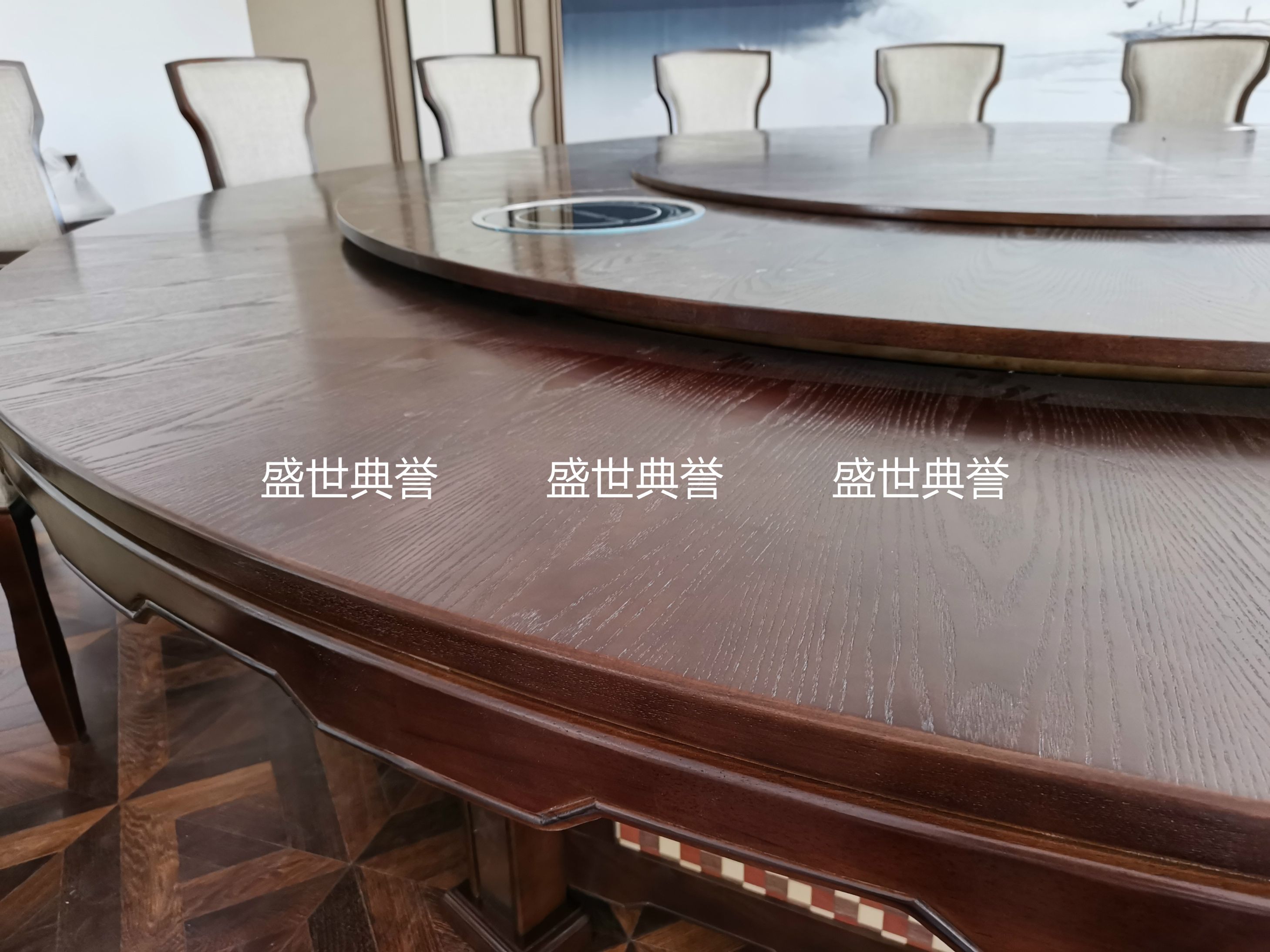 上海度假酒店餐桌椅定做饭店豪华包厢实木电动餐桌会所新中式圆桌详情图15