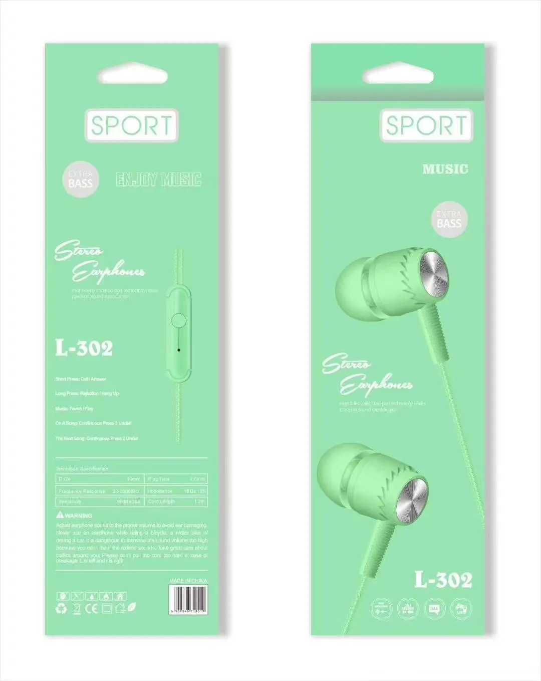 L-302 Sogo headphones, mobile phone headphones, in-ear headsets, earbuds with microphone detail image 5