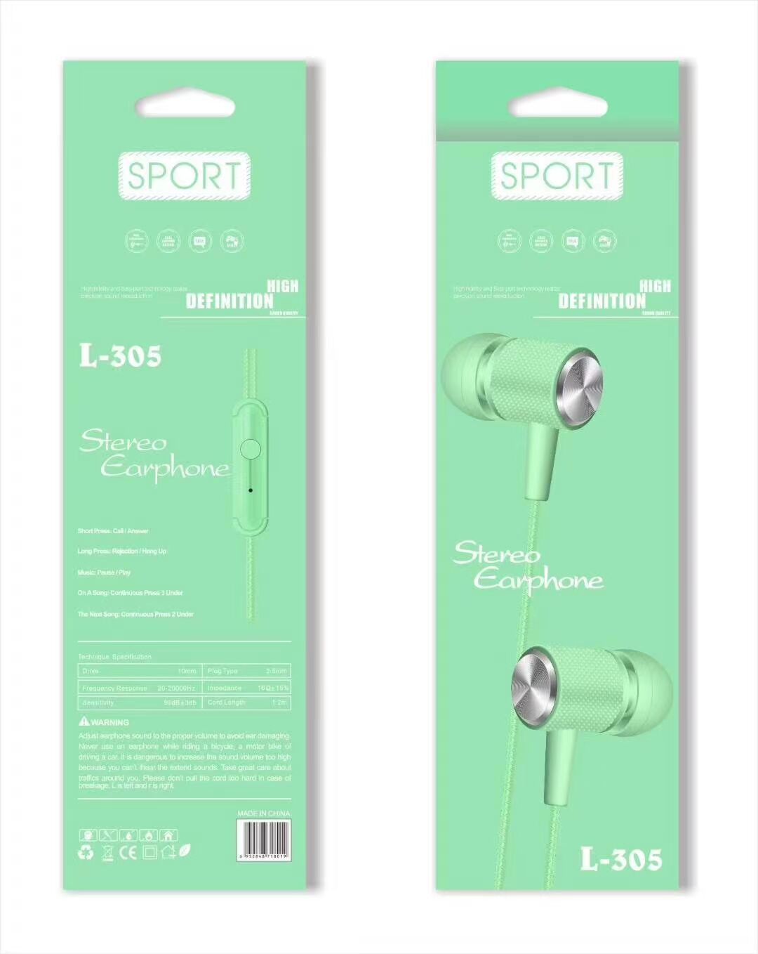 L-305 Sogo headphones, mobile phone headphones, in-ear headsets, earbuds with microphone detail image 5
