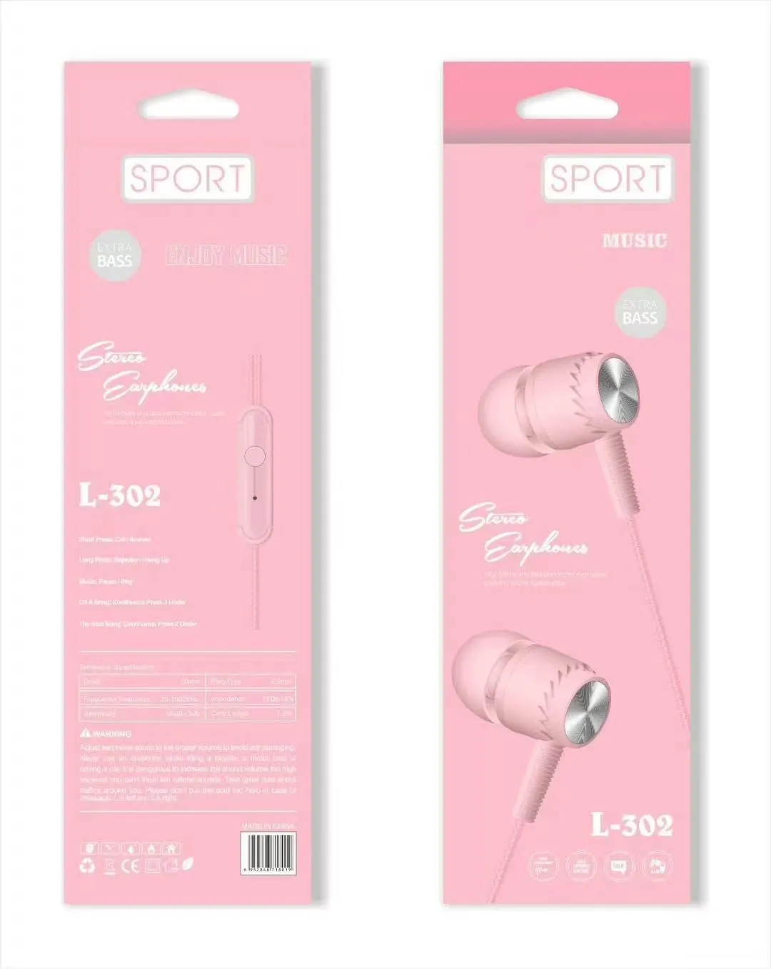 L-302 Sogo headphones, mobile phone headphones, in-ear headsets, earbuds with microphone detail image 3