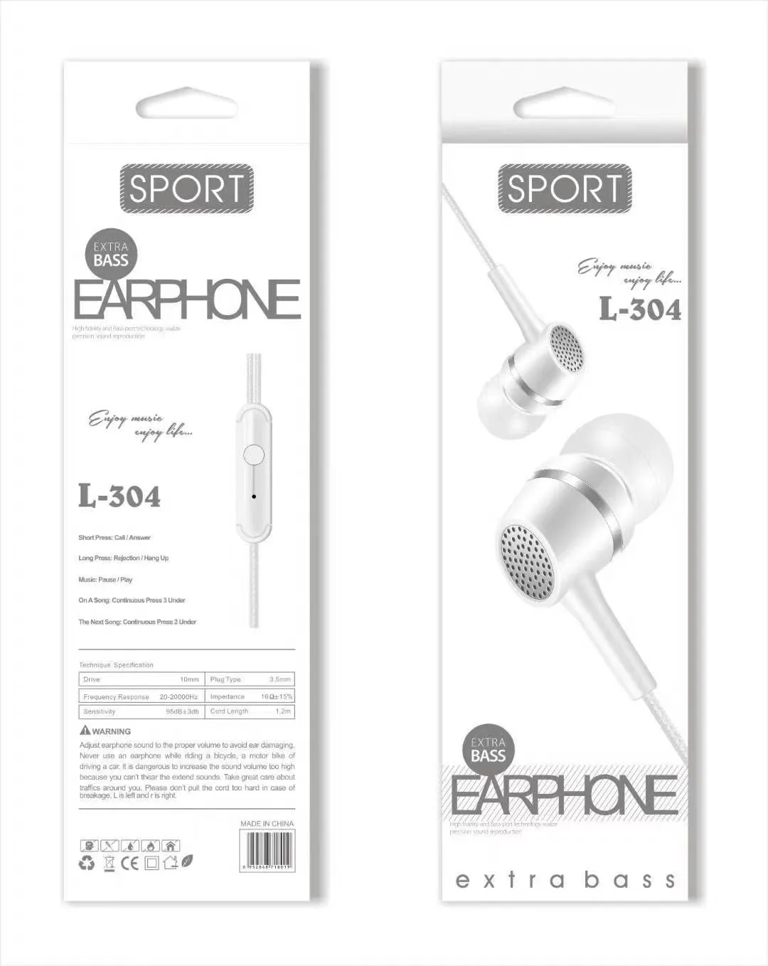 L-304 Sogo headphones, mobile phone headphones, in-ear headsets, earbuds with microphone detail image 5