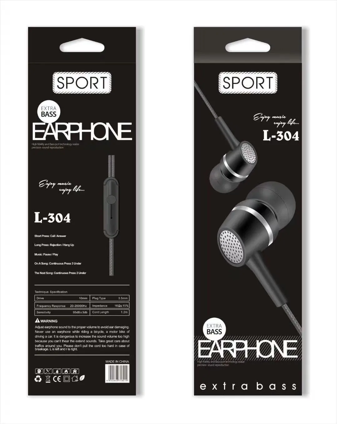 L-304 Sogo headphones, mobile phone headphones, in-ear headsets, earbuds with microphone detail image 4