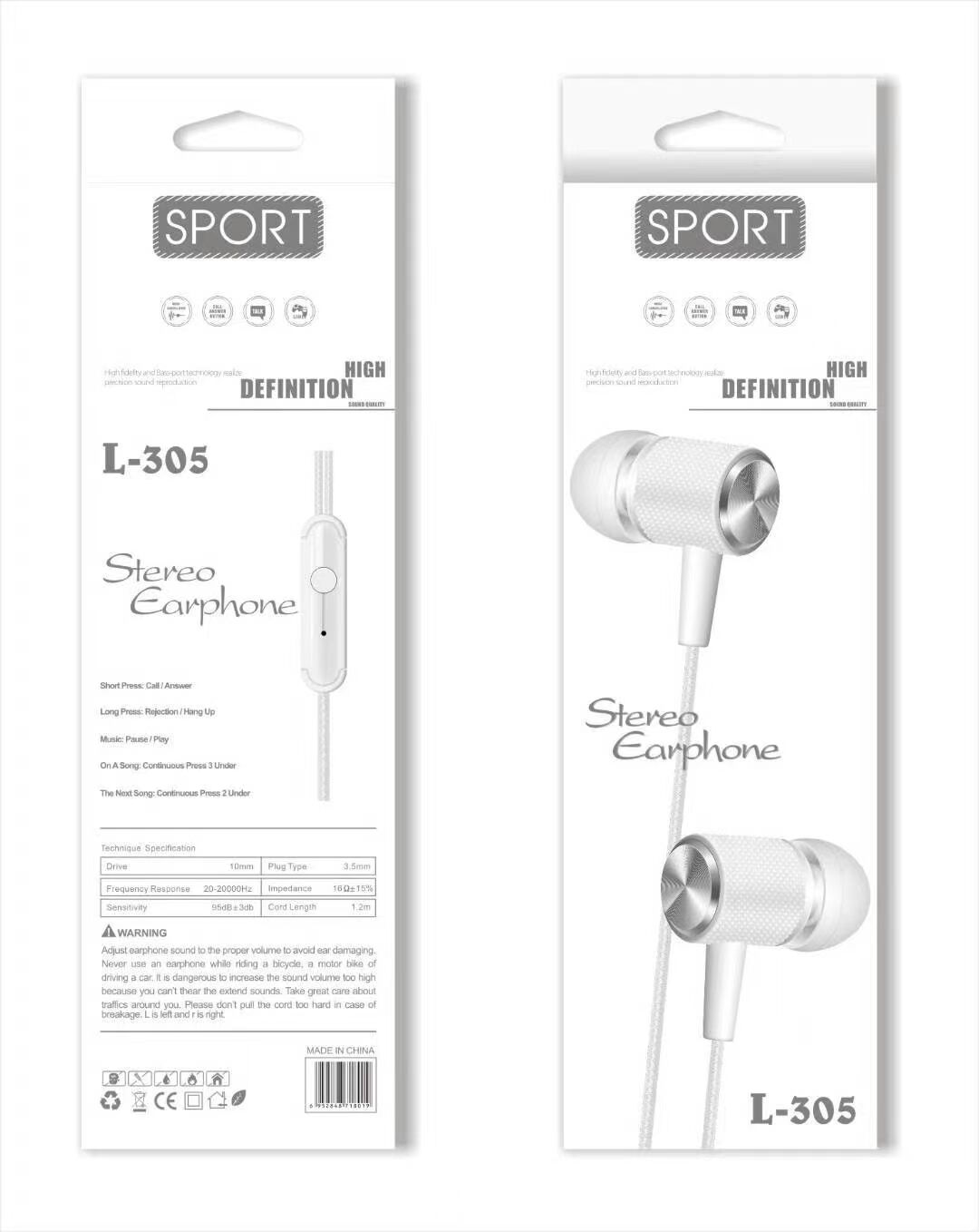 L-305 Sogo headphones, mobile phone headphones, in-ear headsets, earbuds with microphone detail image 2
