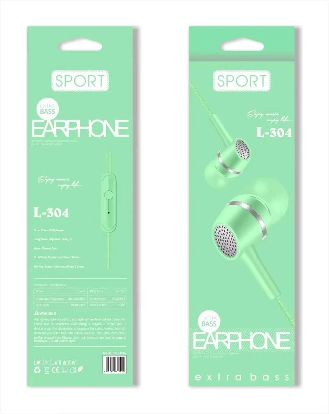 L-304 Sogo headphones, mobile phone headphones, in-ear headsets, earbuds with microphone detail image 2