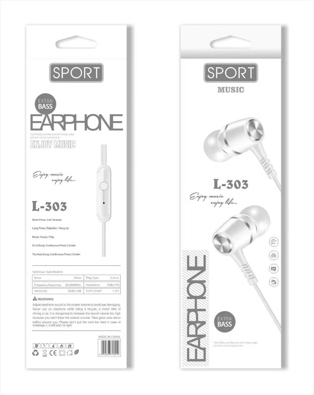 L-303 Sogo headphones, mobile phone headphones, in-ear headsets, earbuds with microphone