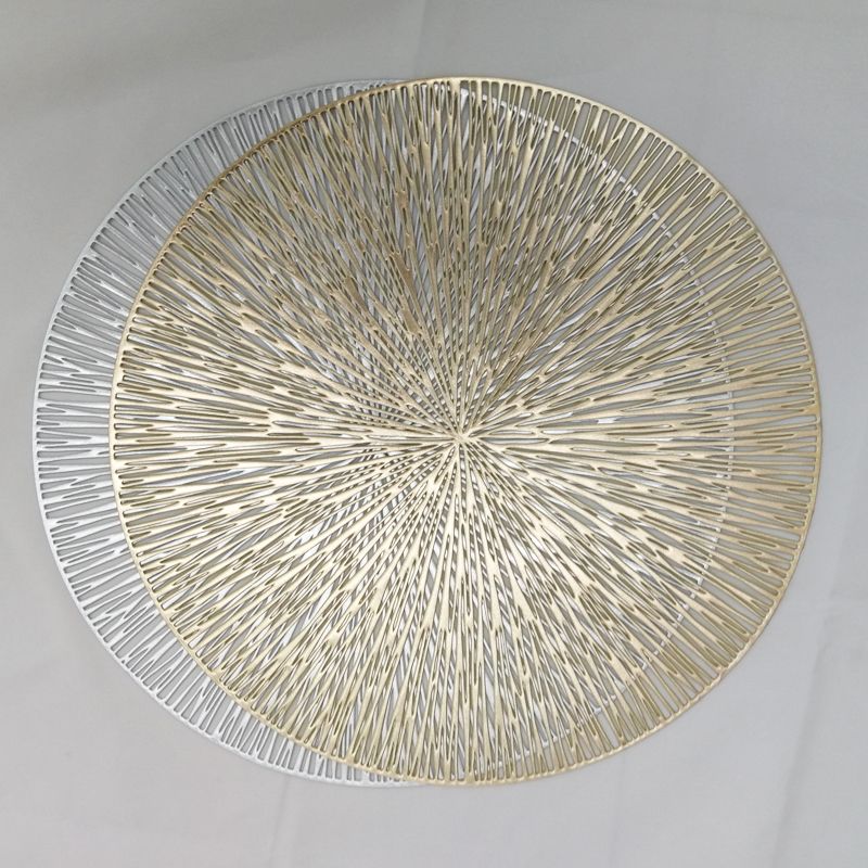 Simple Solid Color European Circular Pvc Hollow Hot Stamping Placemat Hotel Heat Insulation Non-Slip Coffee Coaster Steak Tray Mat details Picture