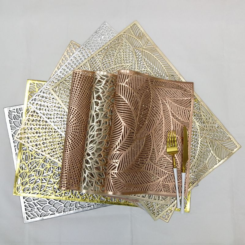 简约纯色欧式方形PVC镂空烫金餐垫 酒店隔热防滑咖啡杯垫牛排盘垫详情图2