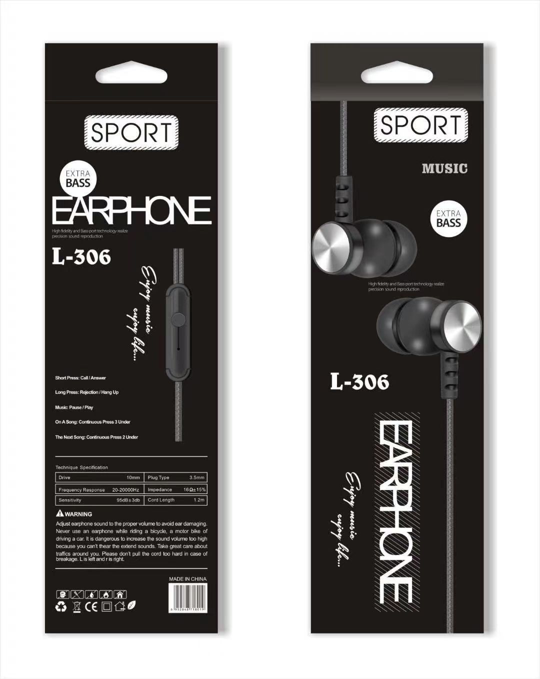 L-306 Sogo headphones, mobile phone headphones, in-ear headsets, earbuds with microphone detail image 5