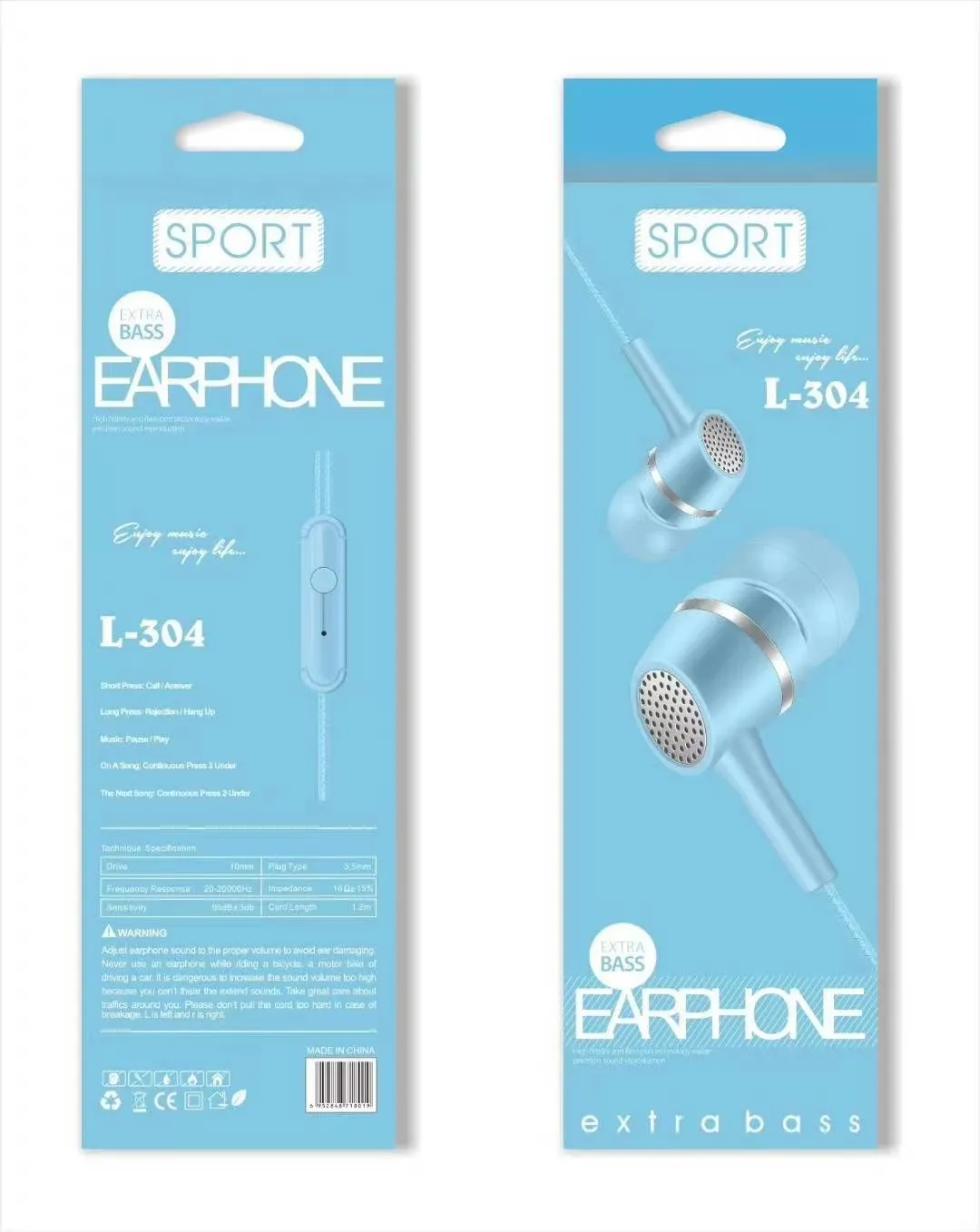 L-304 Sogo headphones, mobile phone headphones, in-ear headsets, earbuds with microphone detail image 6