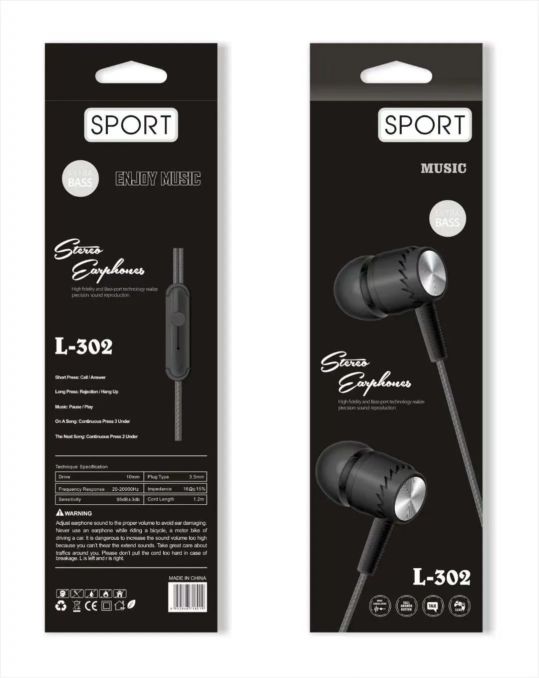 L-302 Sogo headphones, mobile phone headphones, in-ear headsets, earbuds with microphone detail image 7