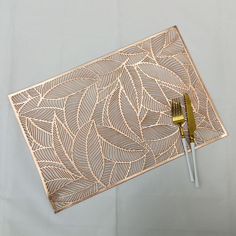 简约纯色欧式方形PVC镂空烫金餐垫 酒店隔热防滑咖啡杯垫牛排盘垫详情图7