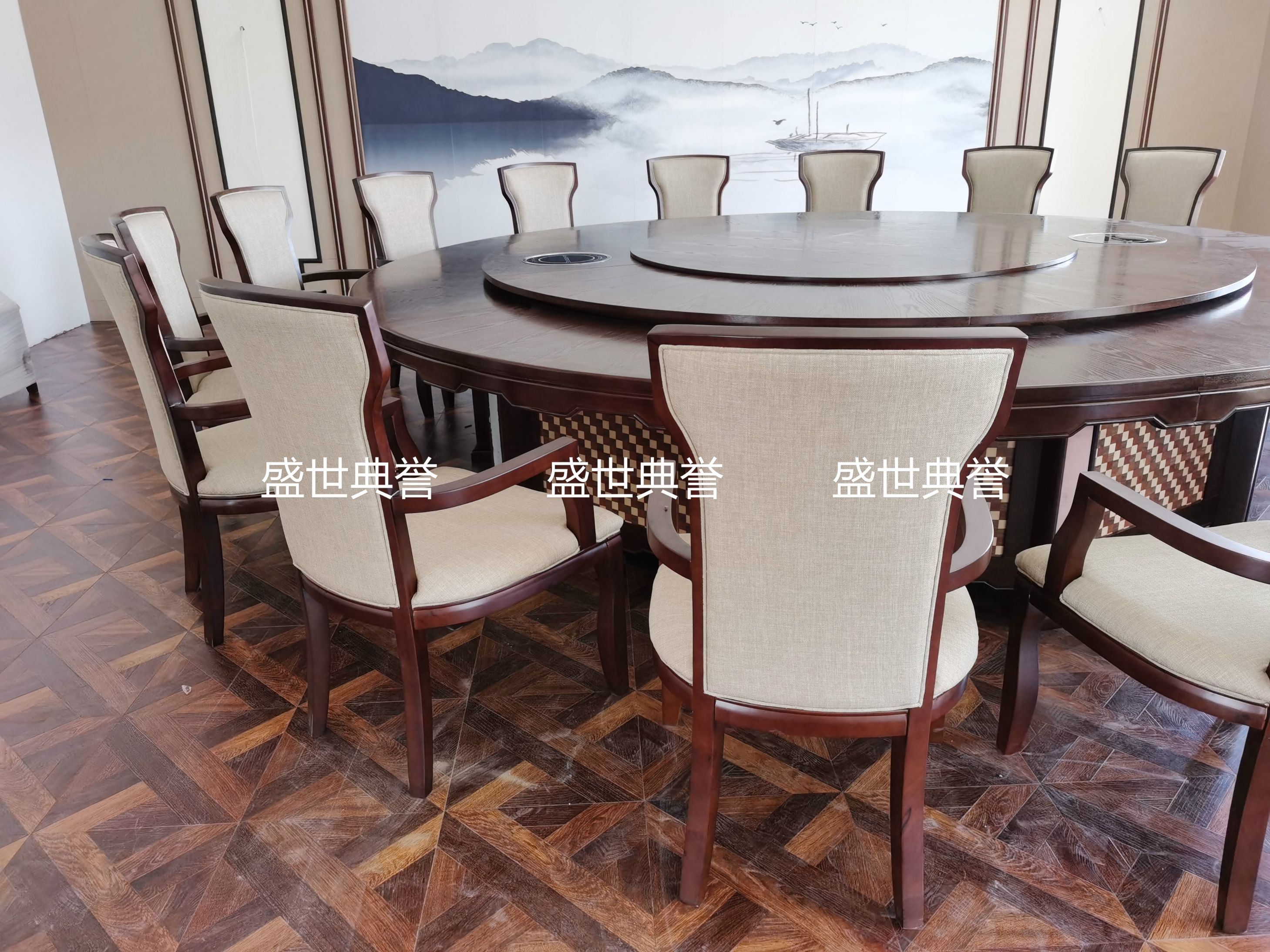 上海度假酒店餐桌椅定做饭店豪华包厢实木电动餐桌会所新中式圆桌详情图12