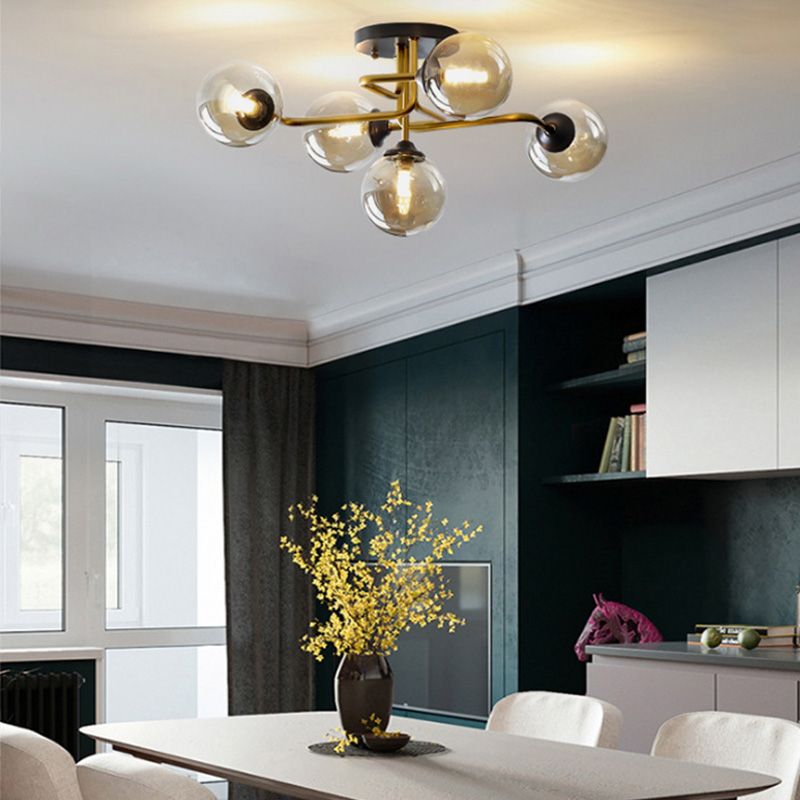 全铜北欧吸顶灯网红客厅灯简约现代创意个性卧室房间魔豆分子铜灯产品图