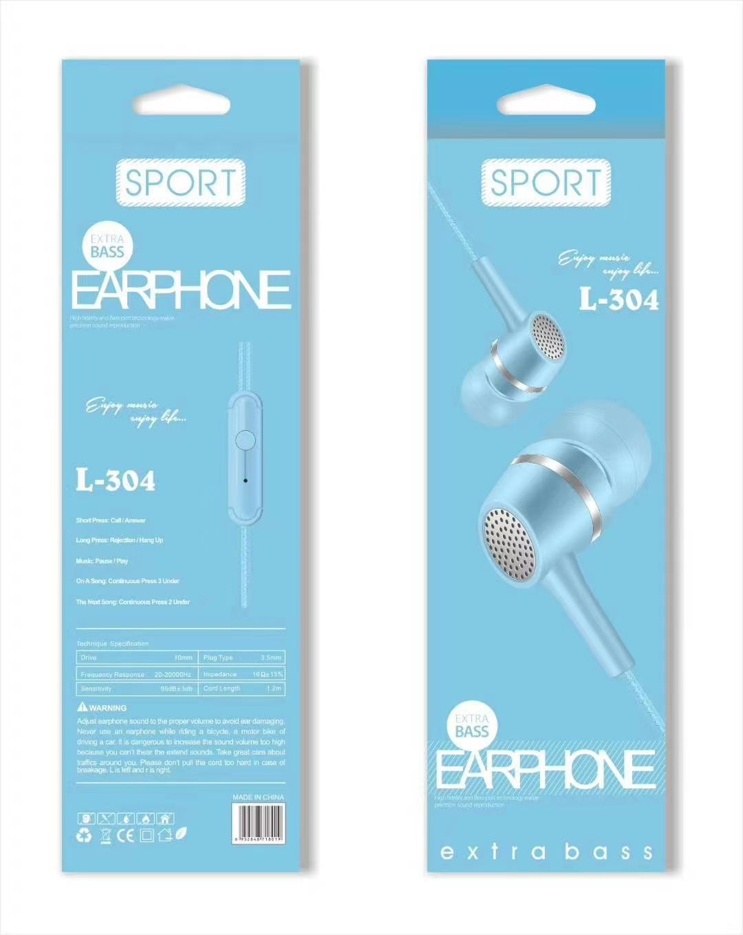 L-304 Sogo headphones, mobile phone headphones, in-ear headsets, earbuds with microphone Specification image