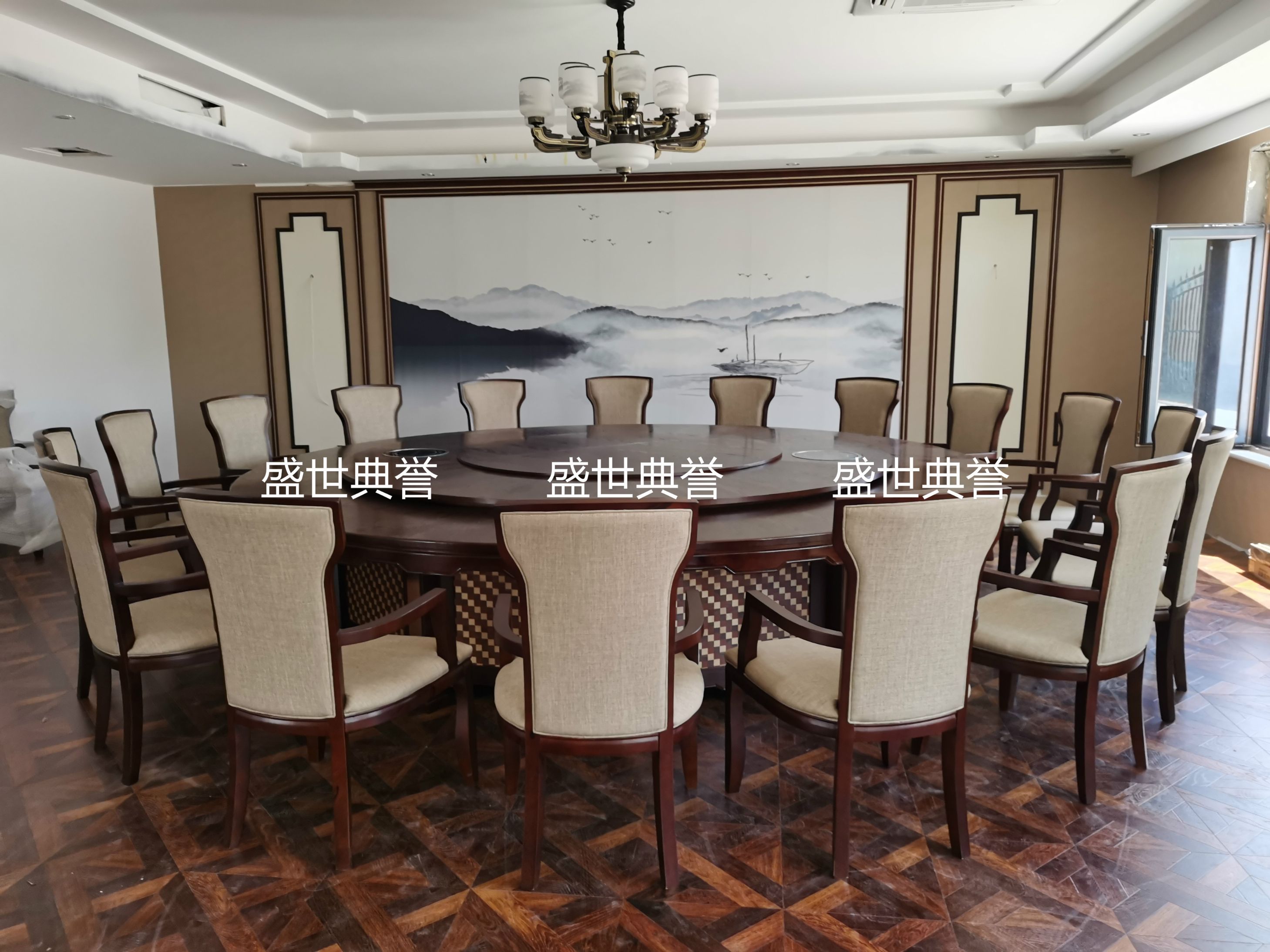 上海度假酒店餐桌椅定做饭店豪华包厢实木电动餐桌会所新中式圆桌详情图18