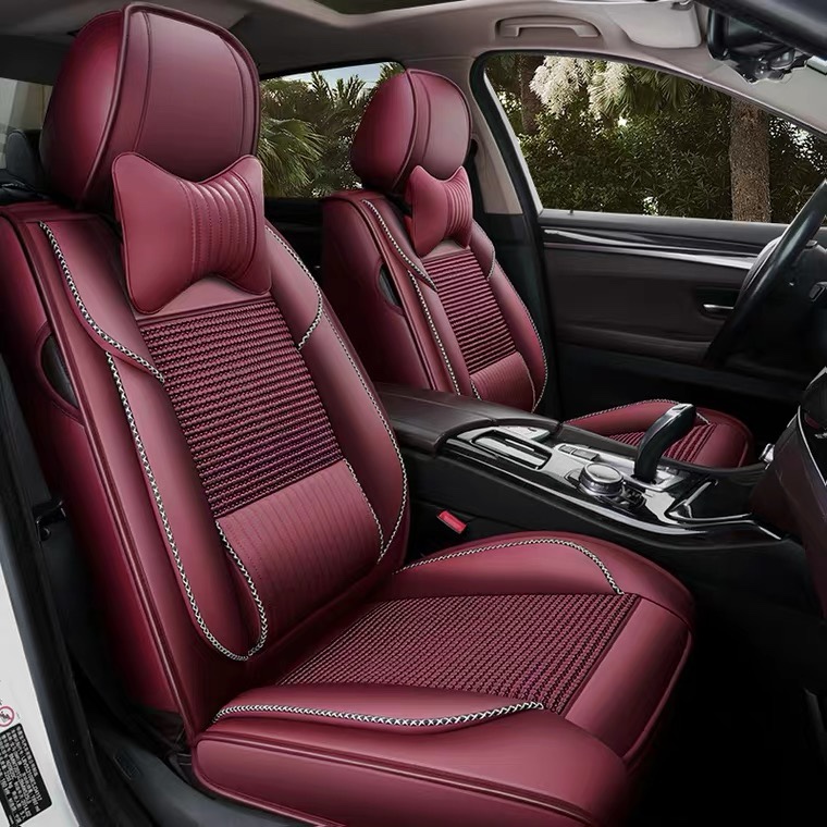 New full-body seat cover for car seat cushion, all-season universal, popular seat cover, summer ice silk special car seat cushion cover, wine red