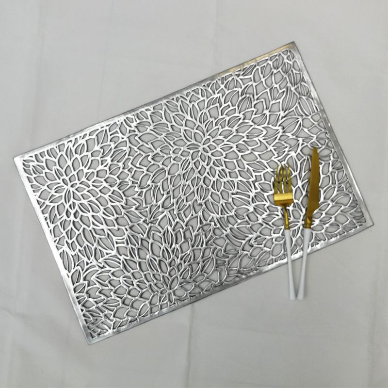 简约纯色欧式方形PVC镂空烫金餐垫 酒店隔热防滑咖啡杯垫牛排盘垫详情图4