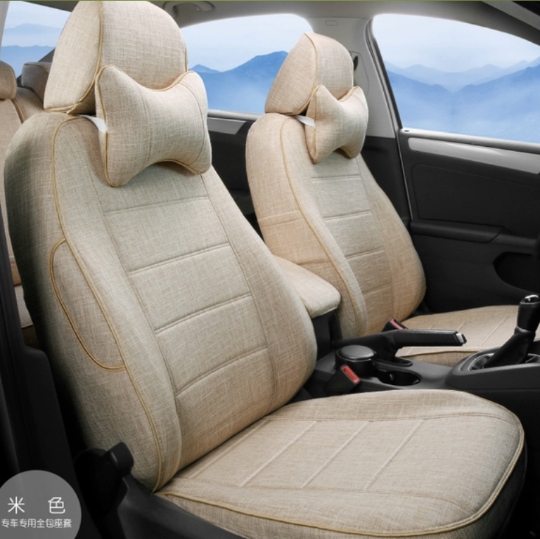 New full-body dedicated seat cover for car seat cushion, all-season universal cotton and linen fabric seat cover, summer car seat cushion cover in beige color