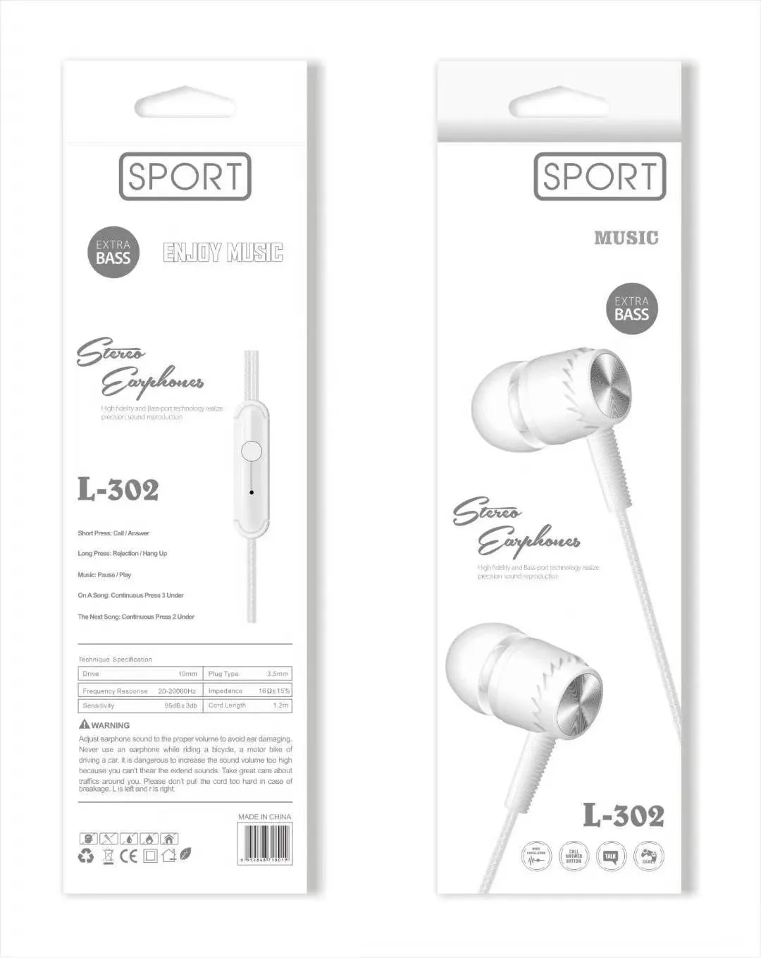 L-302 Sogo headphones, mobile phone headphones, in-ear headsets, earbuds with microphone detail image 4