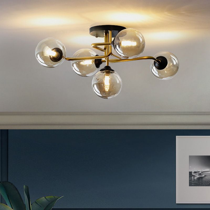 全铜北欧吸顶灯网红客厅灯简约现代创意个性卧室房间魔豆分子铜灯细节图