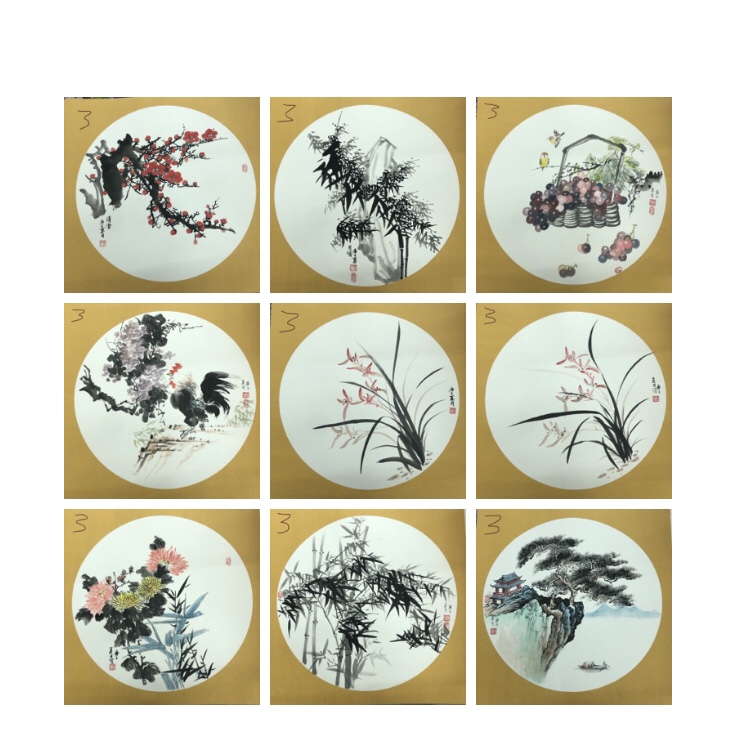 Round decorative painting Chinese painting hand - painted calligraphy painting flowers and birds thumbnail