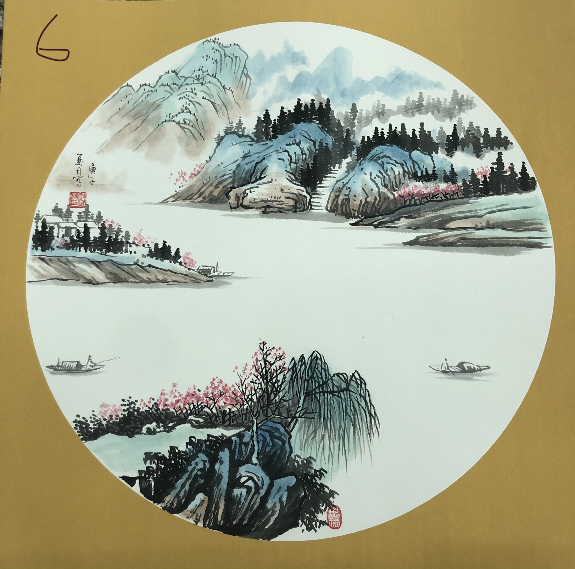 Round Chinese Painting Decorative Painting Li Weidong Pure Hand-Painted Chinese Painting Specification drawing
