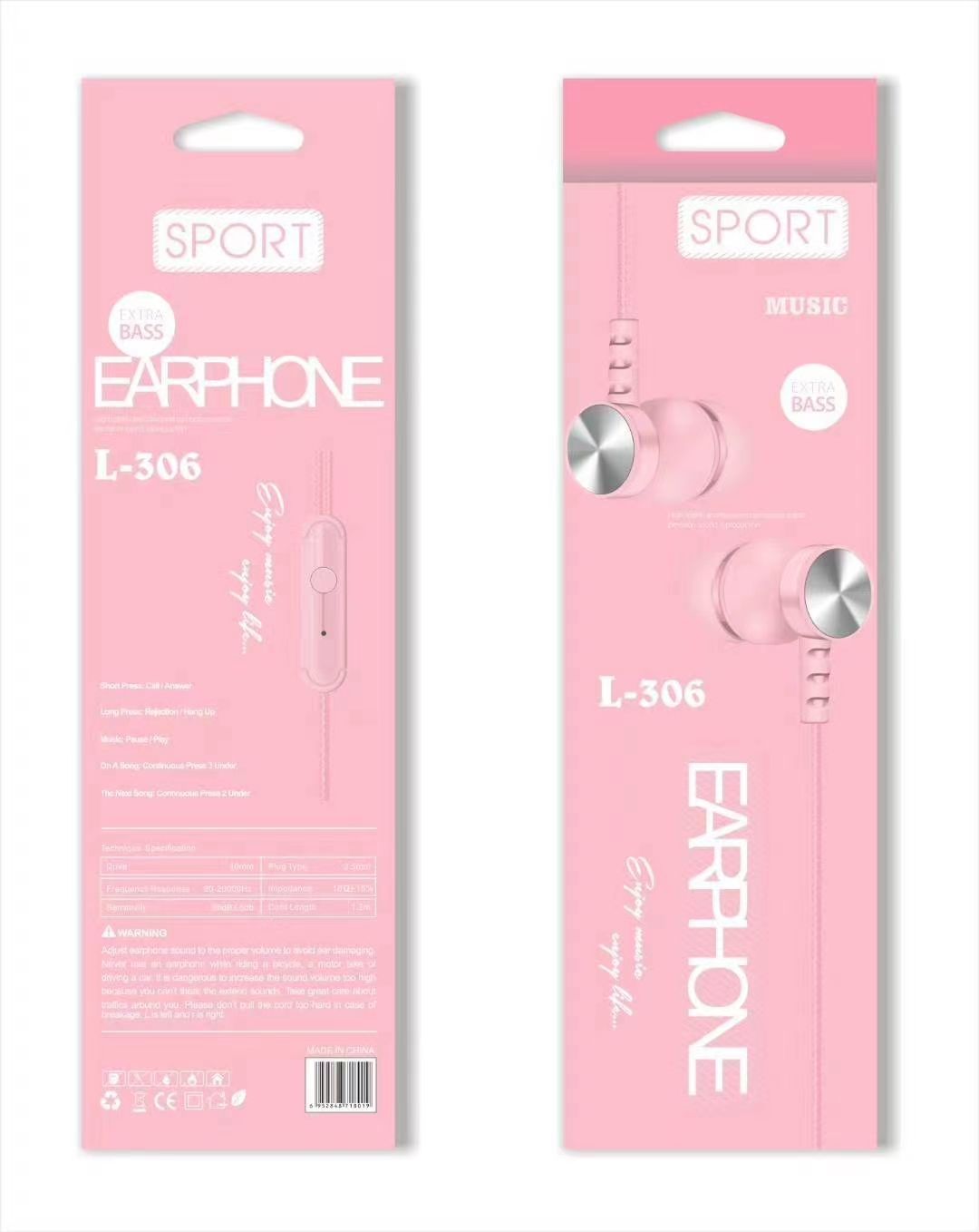 L-306 Sogo headphones, mobile phone headphones, in-ear headsets, earbuds with microphone